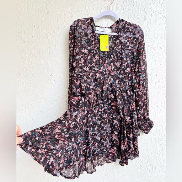 IRO Beaumont mini dress floral pattern size FR 40 / US 8 black pink - Picture 1 of 8